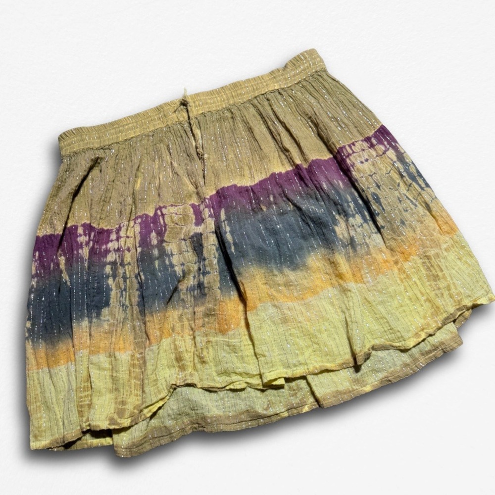 Shop Therapy Tie Dye Metallic Shimmer Boho Gauze Skirt Yellow Purple One Size